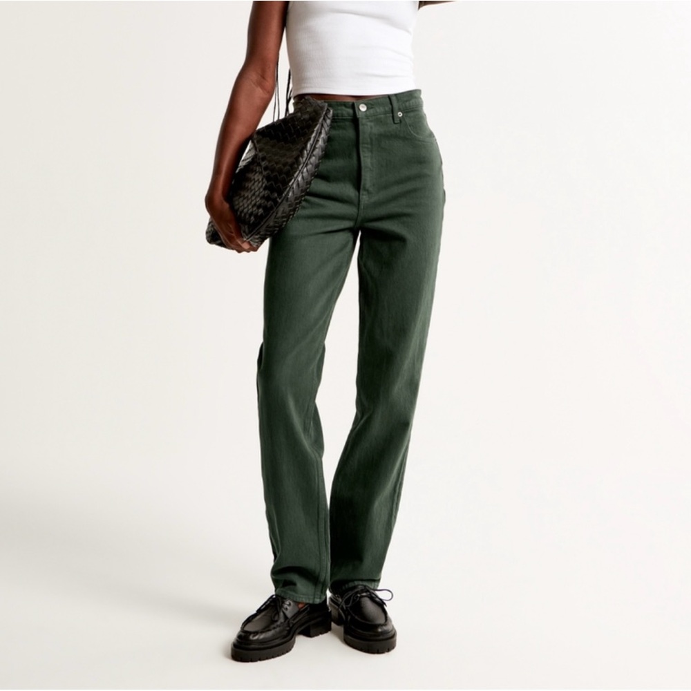 Abercrombie Dark Green Ultra High Rise 90s Straight Jean